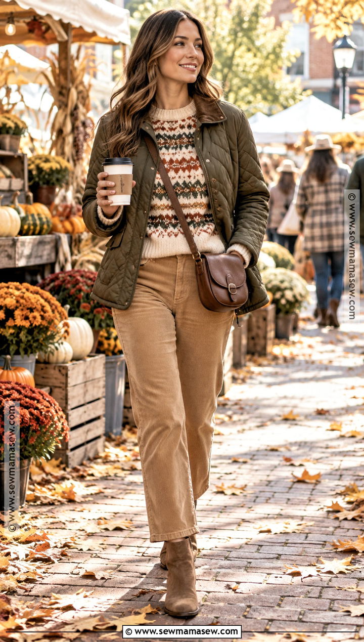 Fair Isle Sweater With Corduroy Pants - 15 knitwear for fall season ideas