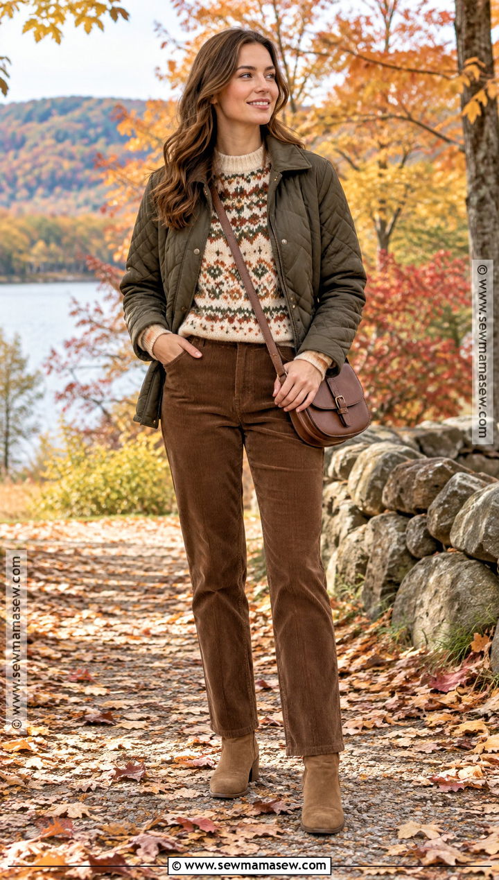 Fair Isle Sweater With Corduroy Pants - 20 Autumn Knitwear Ideas