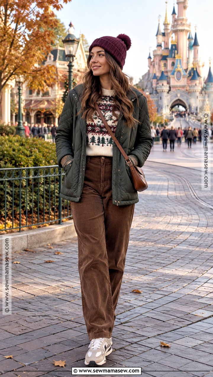 Fair Isle Sweater With Corduroy Trousers - 20 Disney Paris Outfits Autumn