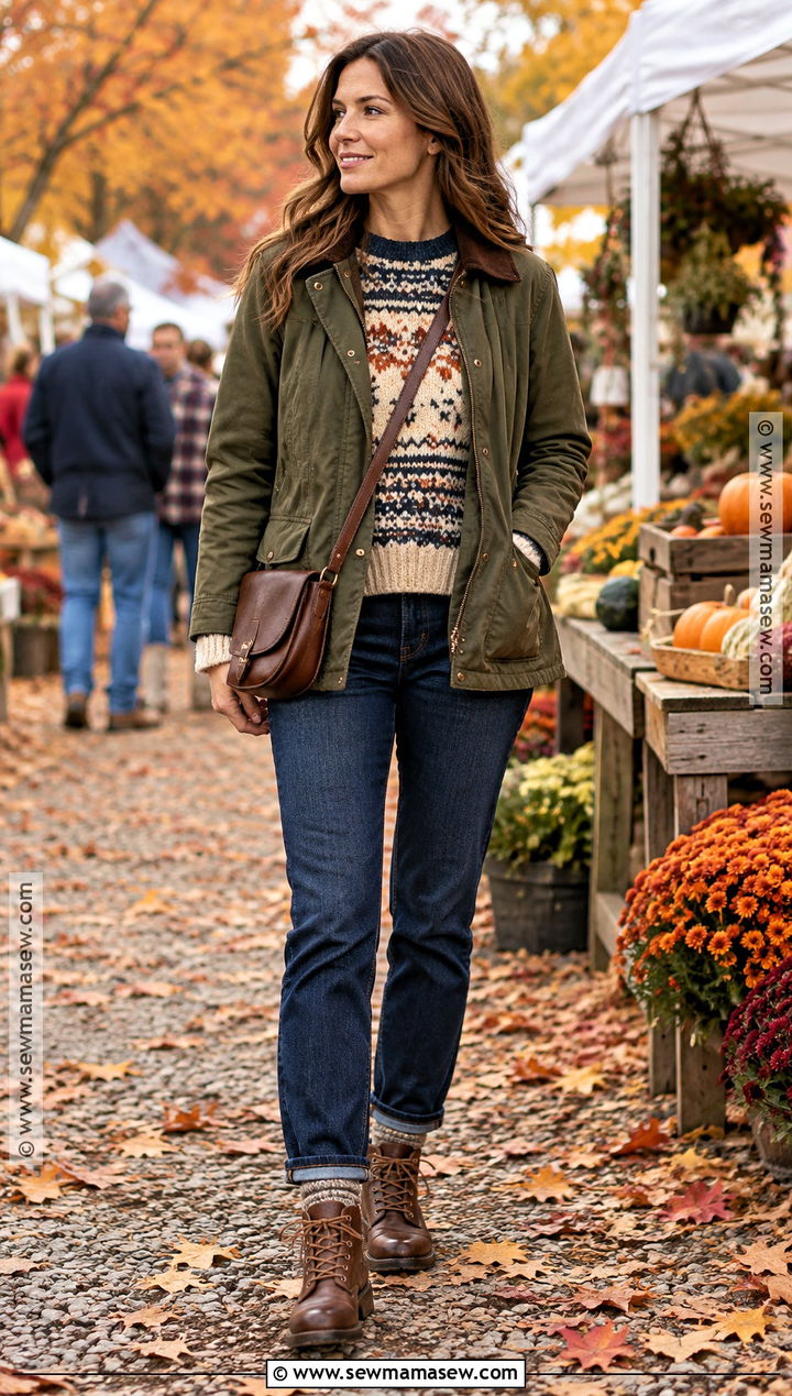 Fair Isle Sweater With Dark Wash Jeans - 15 fall cozy sweaters