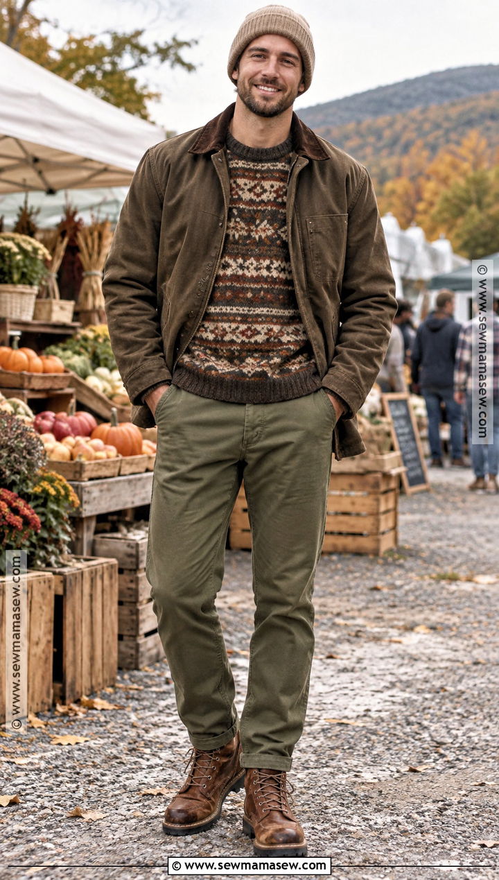 Fair Isle Sweater With Fatigue Pants And Hiking Boots - 15 mens fall sweaters outfits