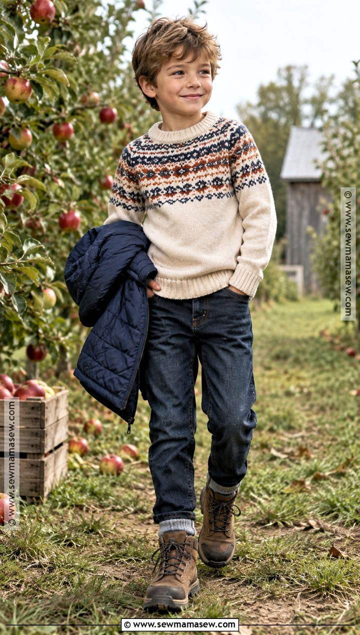 Fair Isle Sweater With Jeans And Hiking Boots - 20 fall kids outfits
