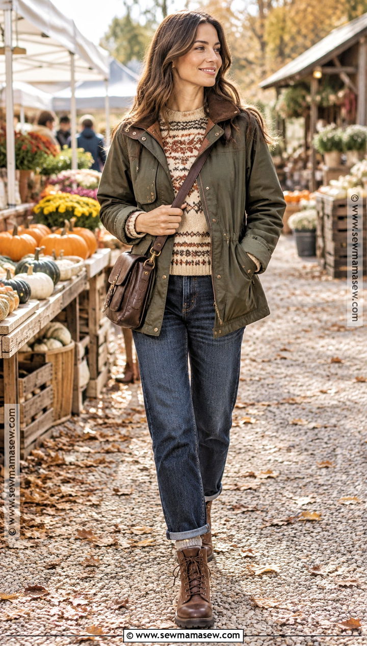 Fair Isle Sweater With Jeans And Hiking Boots - 20 autumn sweater outfit ideas