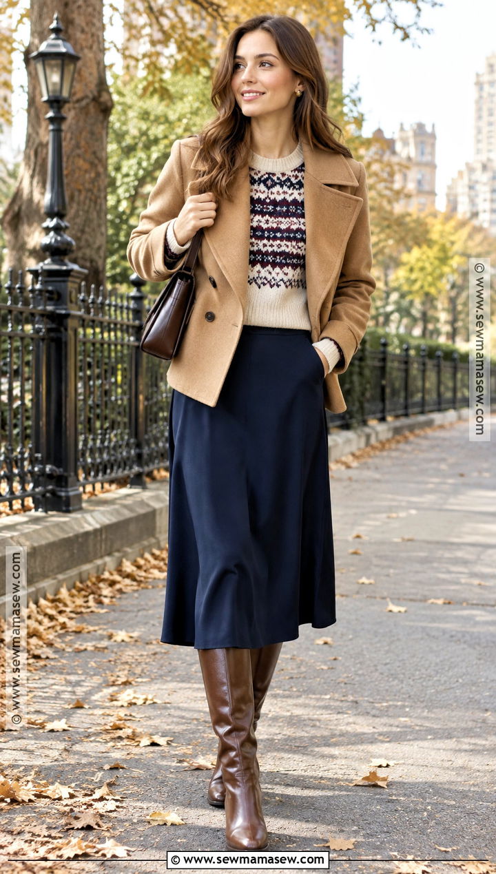 Fair Isle Sweater With Midi Skirt And Boots - 25 fall city outfits