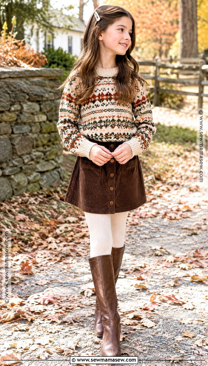 Fair Isle Sweater With Skirt And Knee High Boots - 20 kids thanksgiving outfits