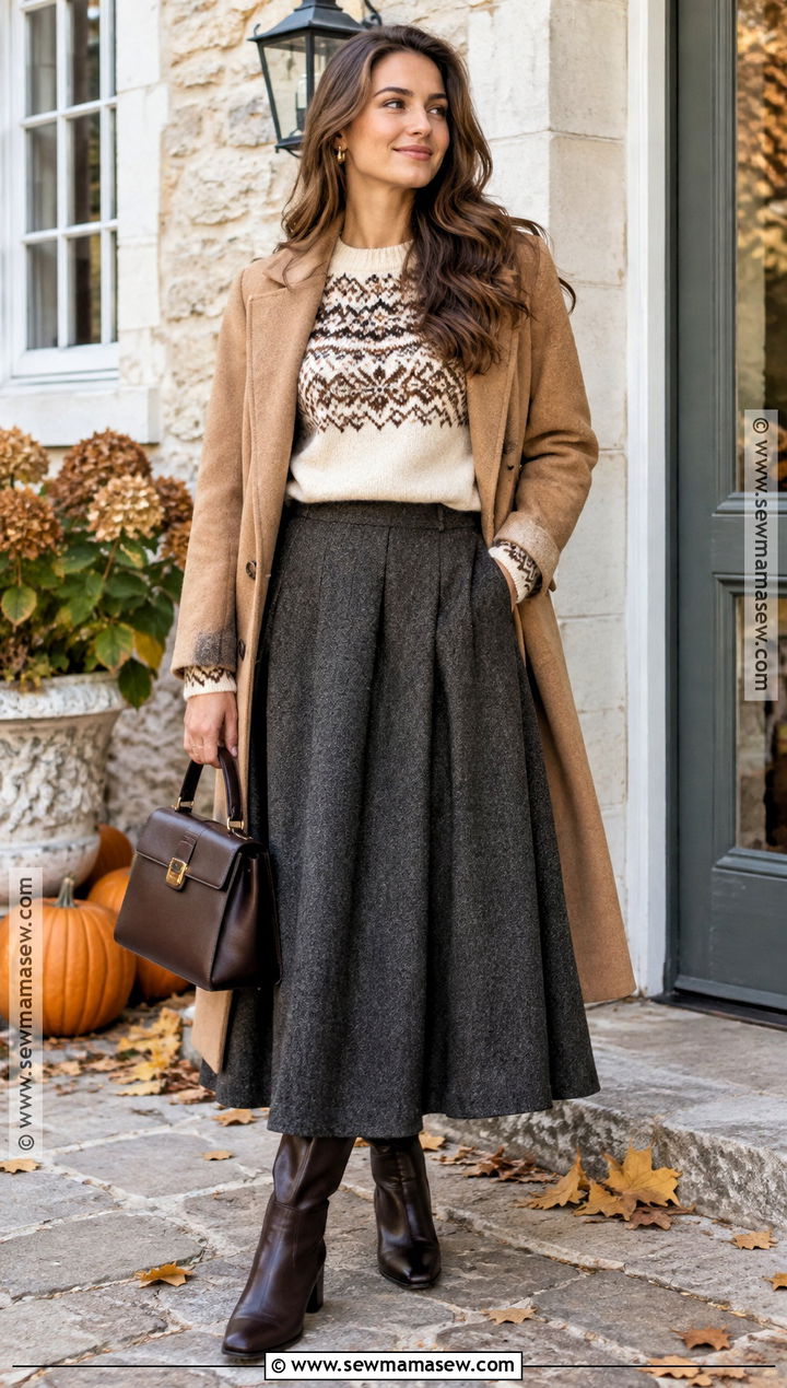 Fair Isle Sweater With Wool Maxi Skirt Fall Modest Outfit - 15 fall 2026 modest outfits