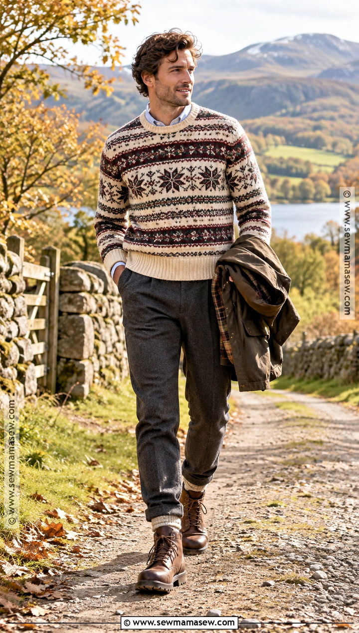 Fair Isle Sweater With Wool Pants And Boots - 15 Male Outfits Autumn