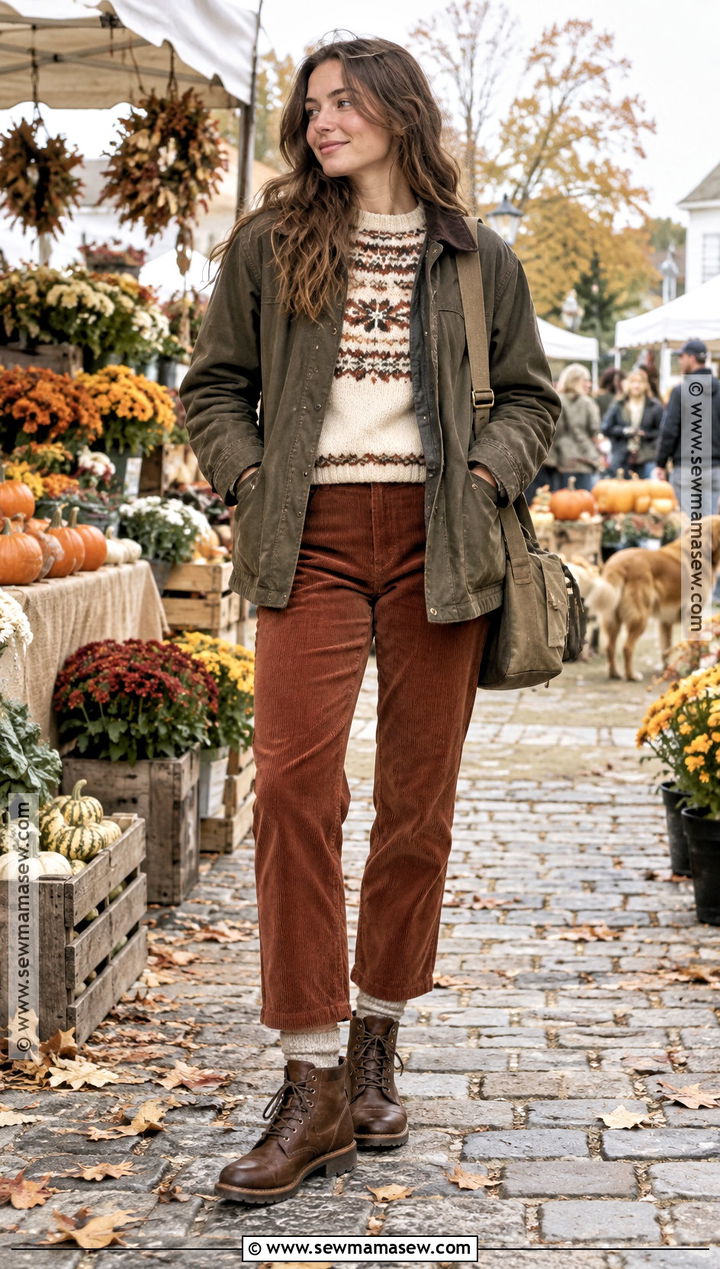 Fair Isle Sweater and Corduroy Pants Fall Outfit - 25 ootd fall ideas