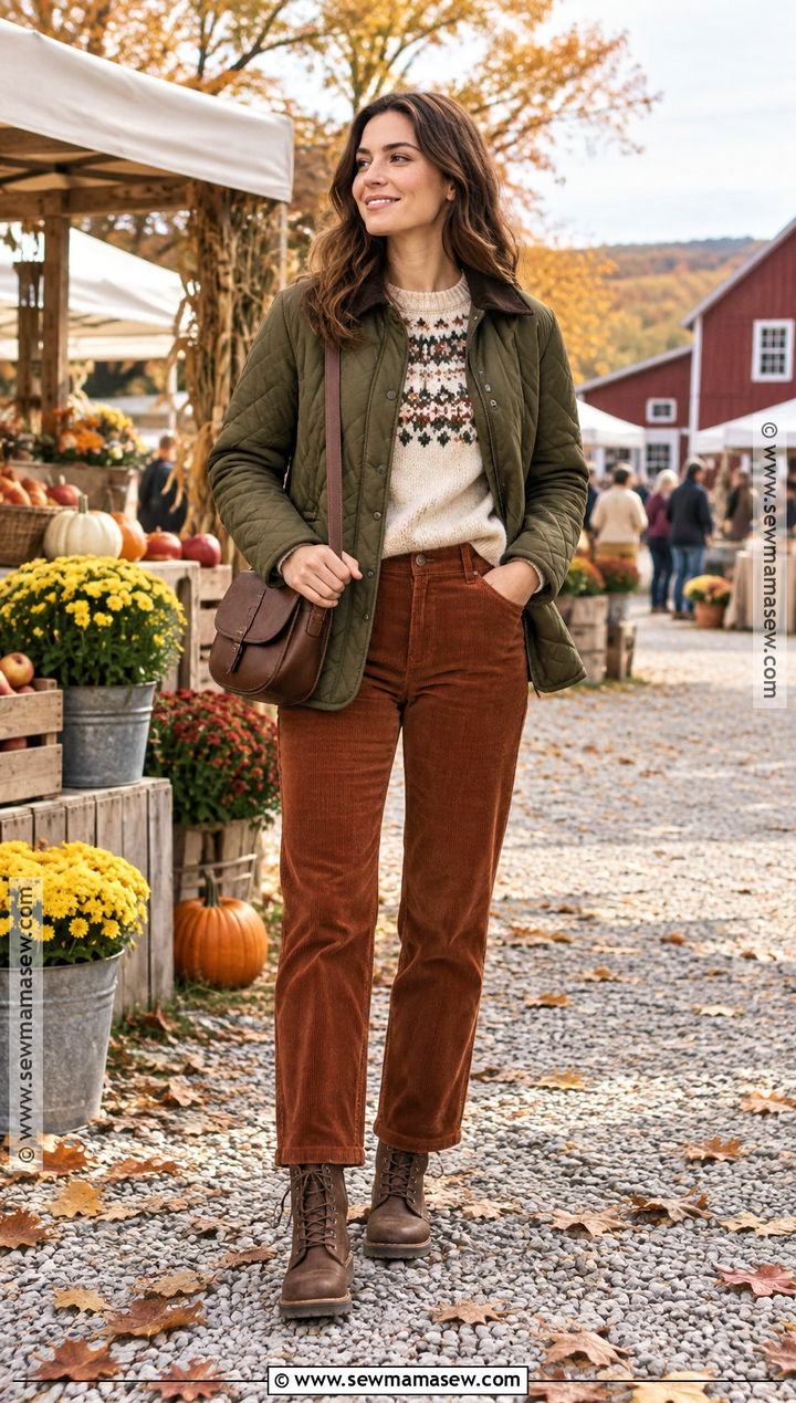 Fair Isle Sweater and Corduroy Pants Fall Outfit - 20 fall wear ideas