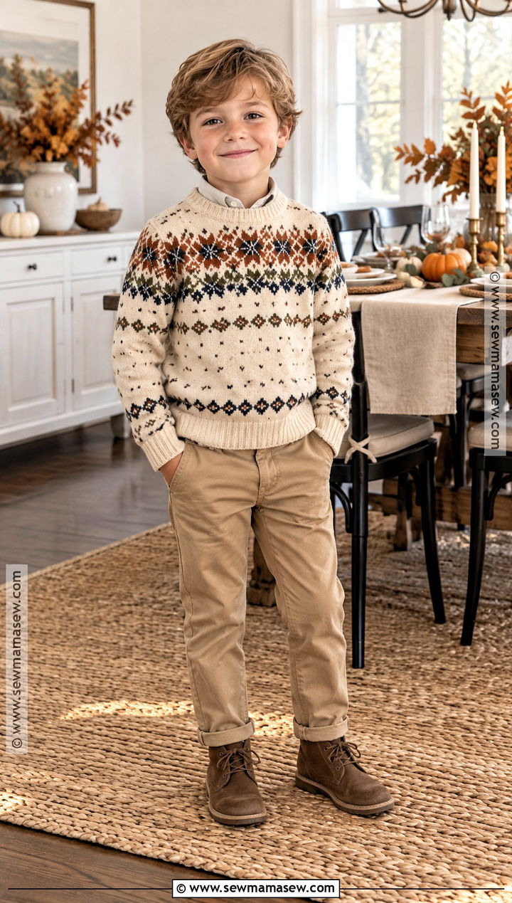 Fair Isle Sweater and Khaki Pants Thanksgiving Outfit - 15 Thanksgiving Clothes for Kids