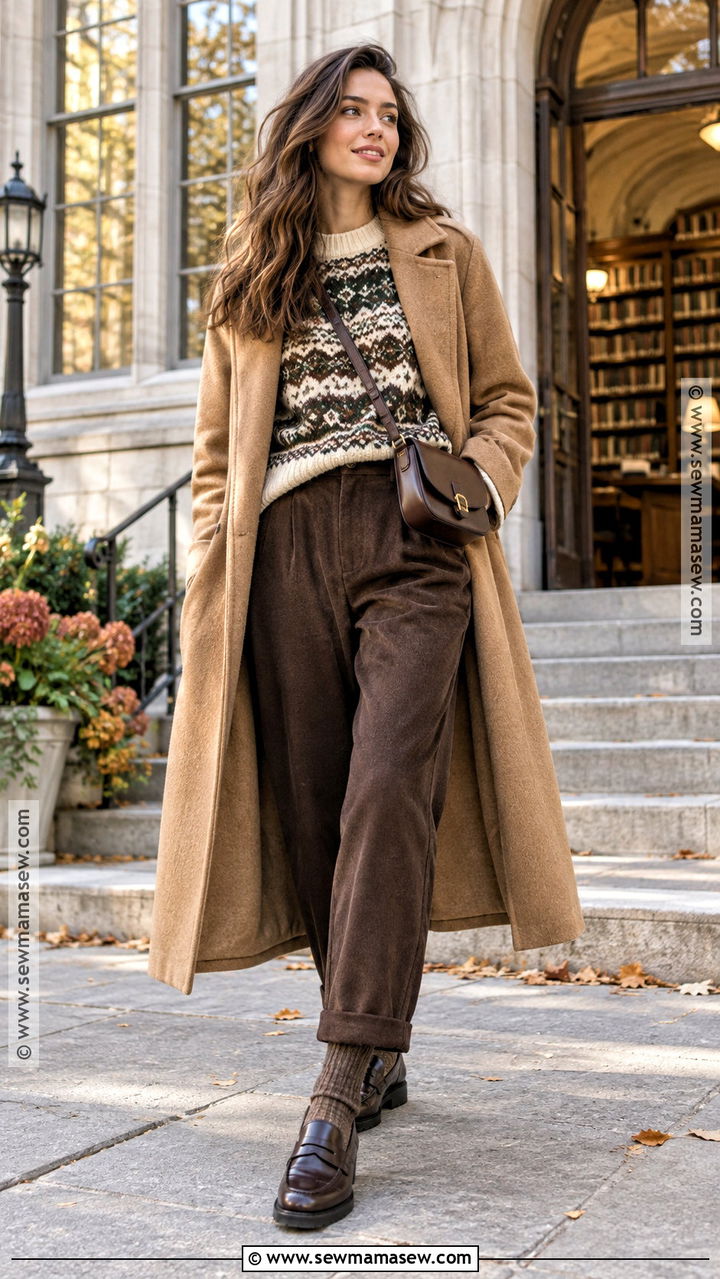 Fair Isle Sweater and Relaxed Trousers Fall Outfit - 20 Cozy Cute Fall Outfits