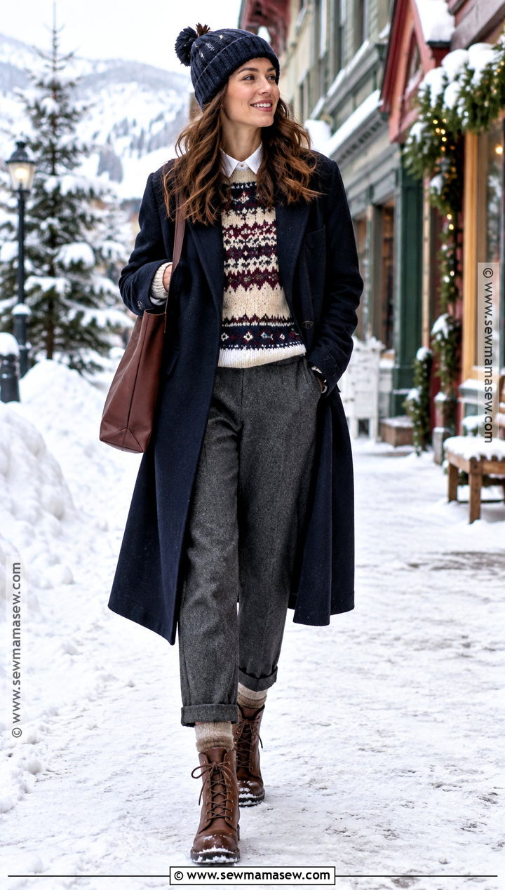 Fair Isle Sweater and Wool Pants Outfit - 20 cute fallwinter outfits