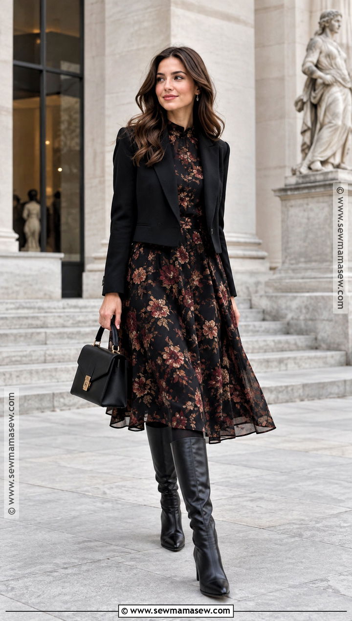 Fall 2023 Dark Floral Midi Dress Outfit - 15 fashion week fall ideas 2026