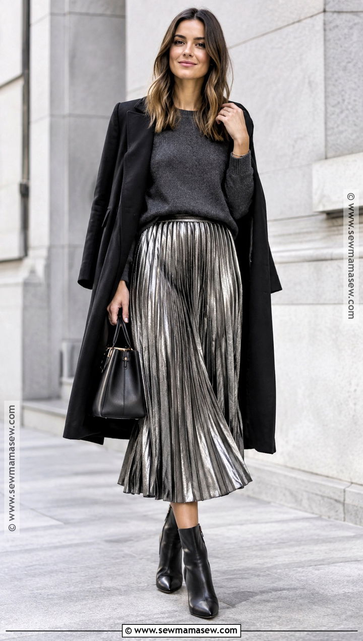Fall 2023 Metallic Skirt And Knit Sweater Outfit - 15 Fall 2026 Styles for Women
