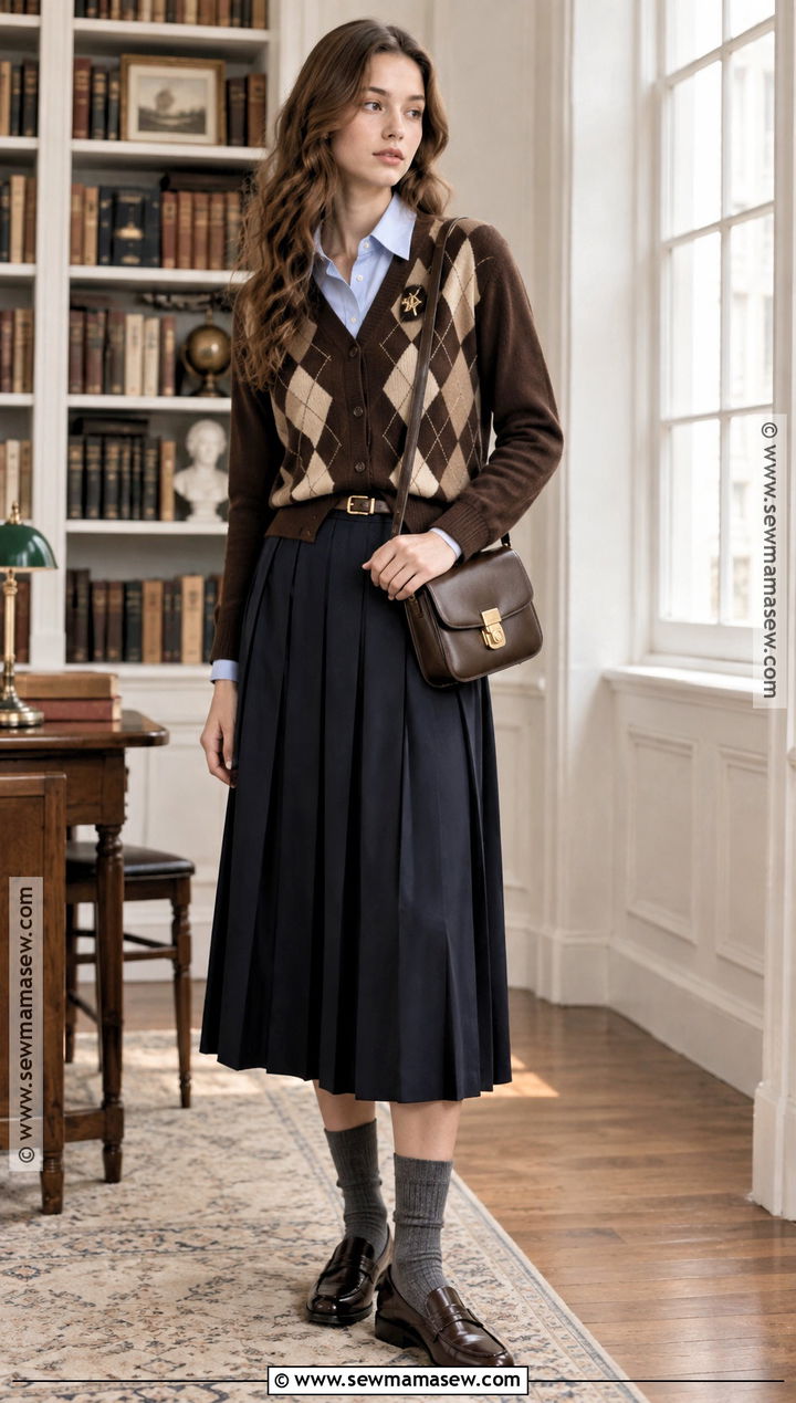 Fall 2024 Argyle Cardigan And Pleated Skirt Outfit - 15 fall 2026 style trends