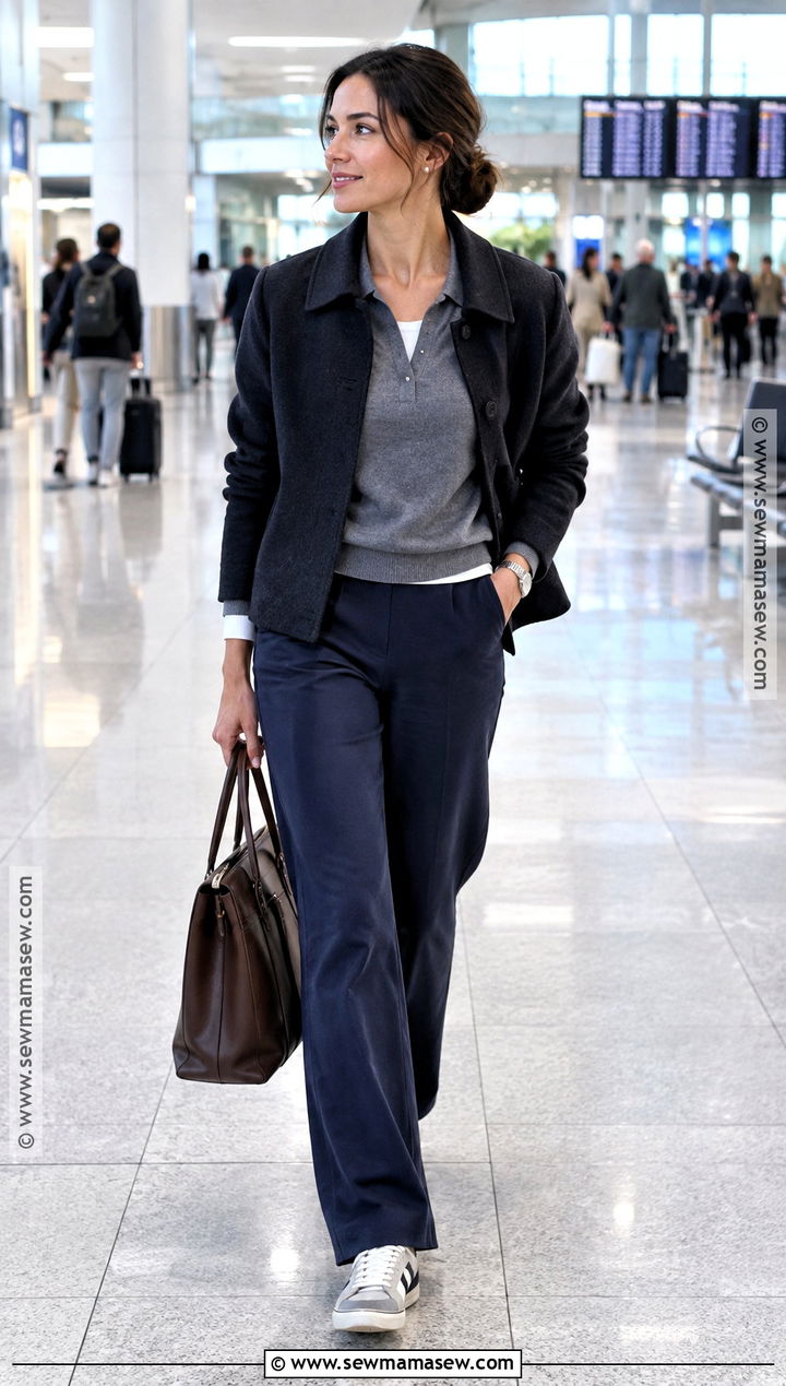 Fall Airport Outfit With Knit Pants and a Polo Sweater - 20 travel outfits fall