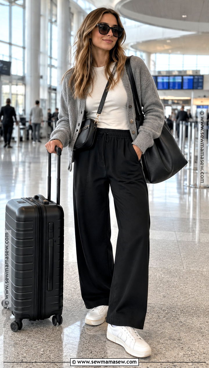 Fall Airport Outfit With Wide Leg Pants - 15 10 Days Travel Outfits Fall