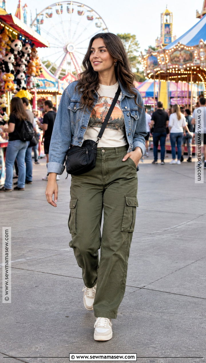 Fall Amusement Park Cargo Pants And Graphic Tee Outfit - 15 amusement park outfit fall ideas