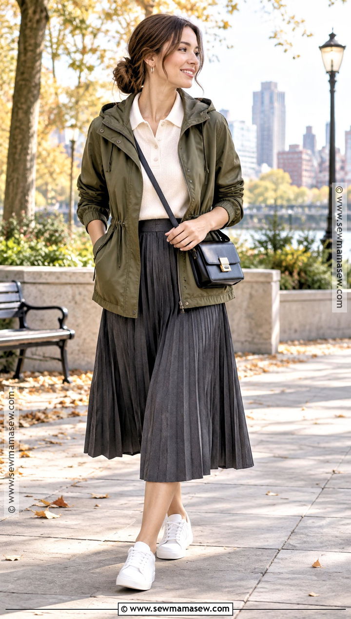 Fall Anorak And Pleated Skirt Outfit - 20 Fall Must Haves Outfits