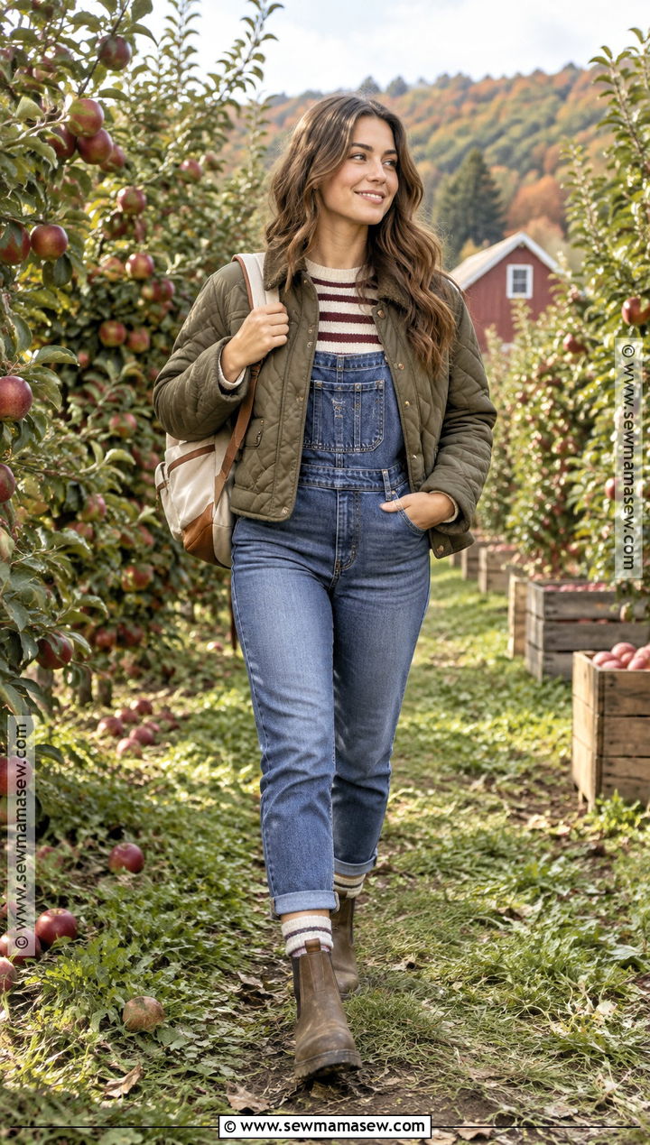 Fall Apple Orchard Date Outfit With Overalls And Knit Top - 20 cute fall date outfits