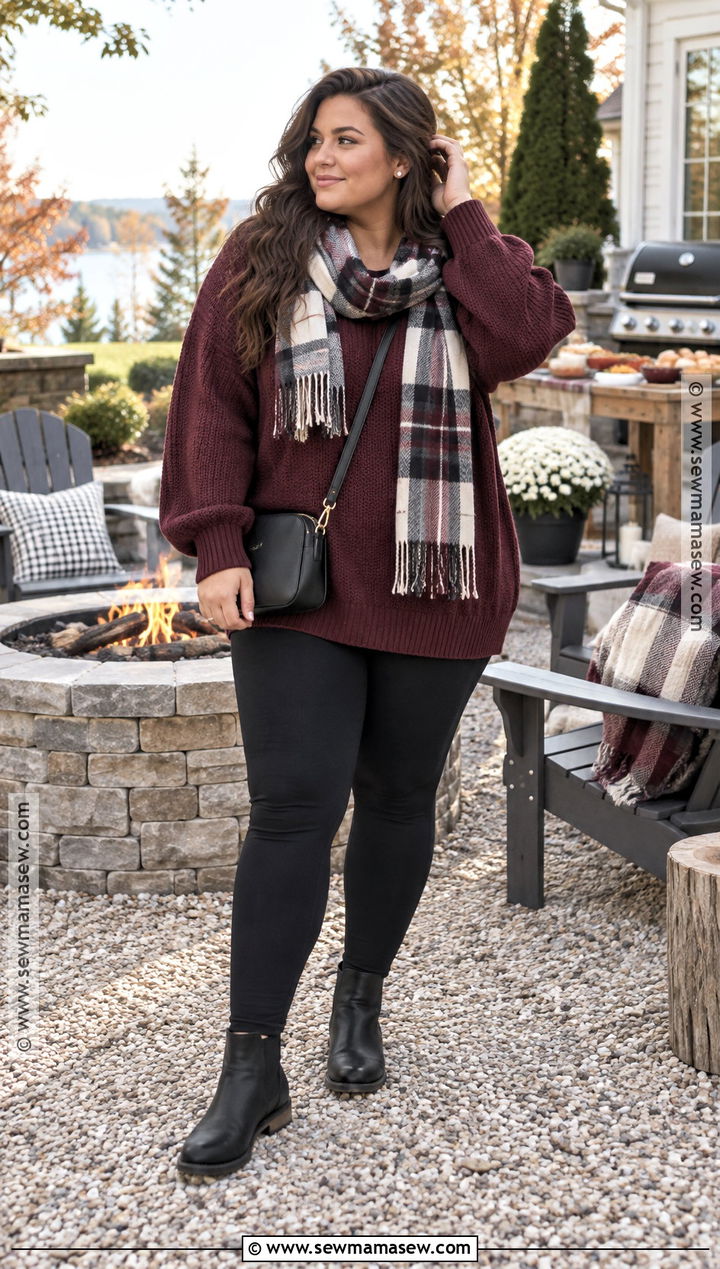 Fall BBQ Outfit With Oversized Sweater And Leggings - 15 fall bbq outfit casual ideas
