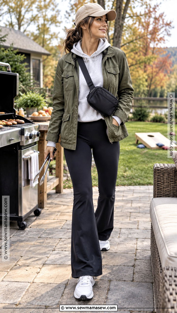 Fall BBQ Outfit With Utility Jacket And Leggings - 15 fall bbq outfit casual ideas
