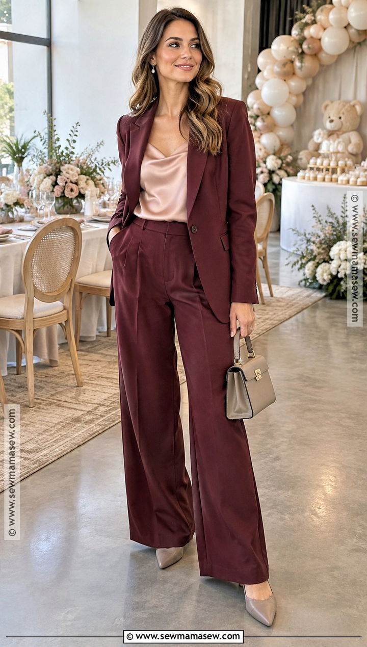 Fall Baby Shower Guest Burgundy Pantsuit Outfit - 25 fall baby shower outfit for guest ideas