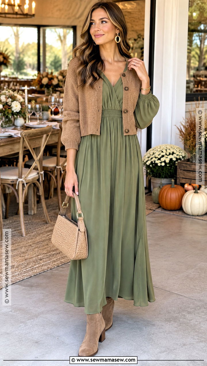 Fall Baby Shower Guest Sage Maxi Dress Outfit - 25 fall baby shower outfit for guest ideas