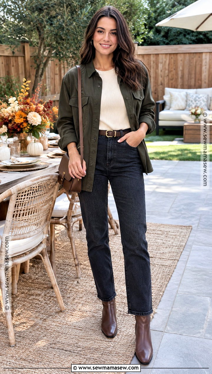Fall Baby Shower Guest Shacket And Jeans Outfit - 25 fall baby shower outfit for guest ideas
