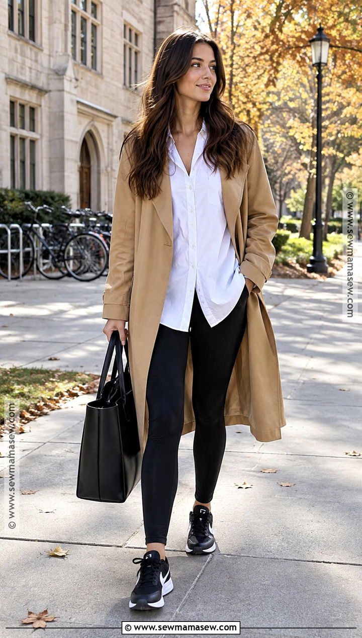 Fall Back To School Outfit With Leggings And A Trench Coat - 25 fall back to school outfits