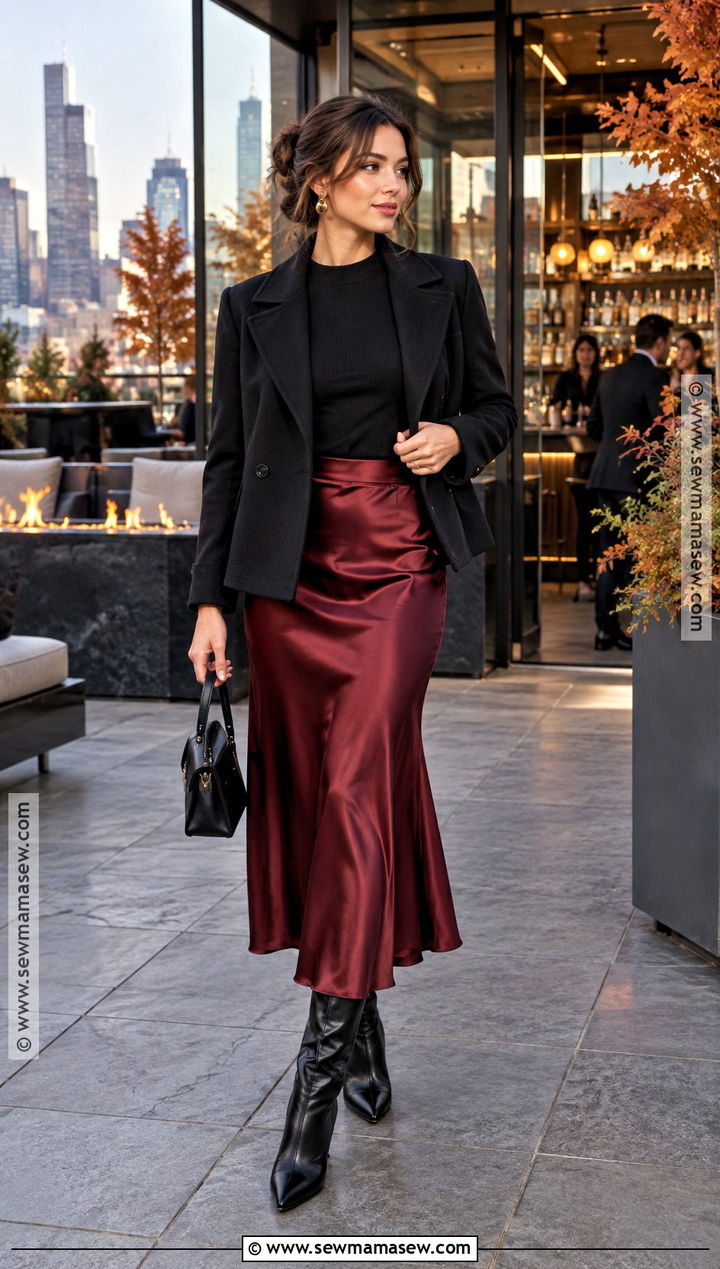 Fall Bar Outfit With A Red Midi Skirt - 25 fall going out outfits bar