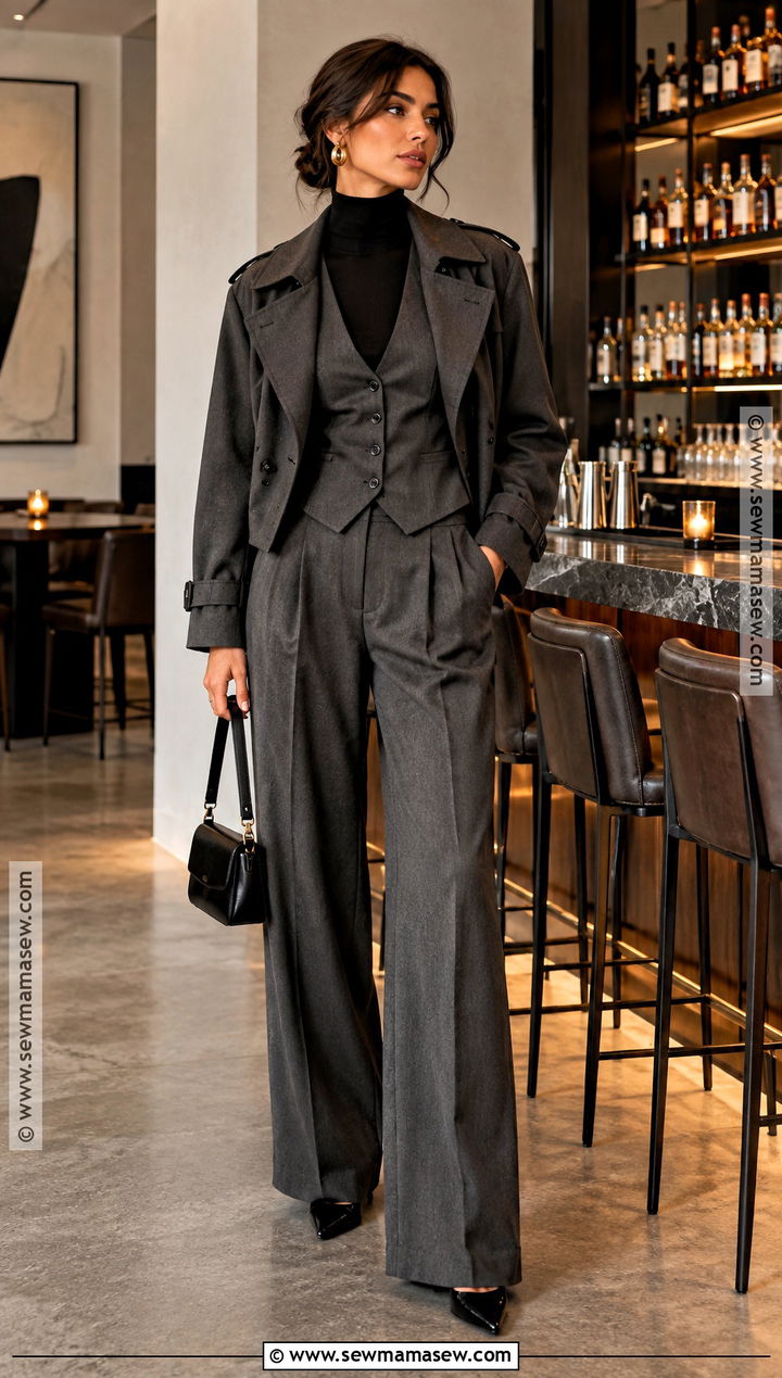 Fall Bar Outfit With A Vest And Wide Leg Pants - 25 fall going out outfits bar