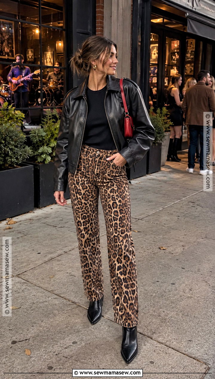Fall Bar Outfit With Leopard Print Pants - 25 fall going out outfits bar
