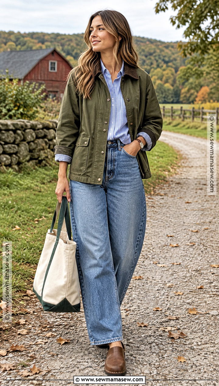 Fall Barn Jacket And Barrel Jeans Outfit - 25 Fall Fit Inspo Ideas