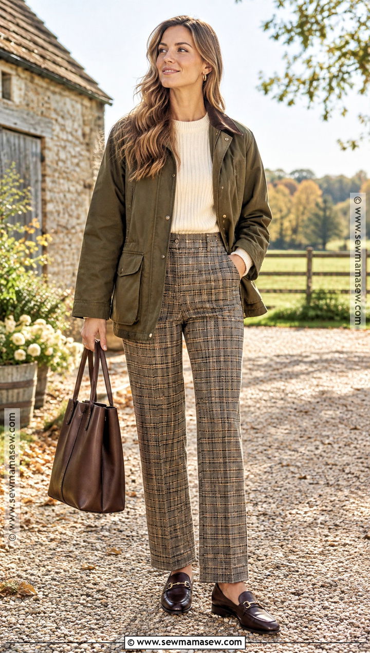 Fall Barn Jacket And Plaid Trousers Outfit - 30 fall fashion ideas