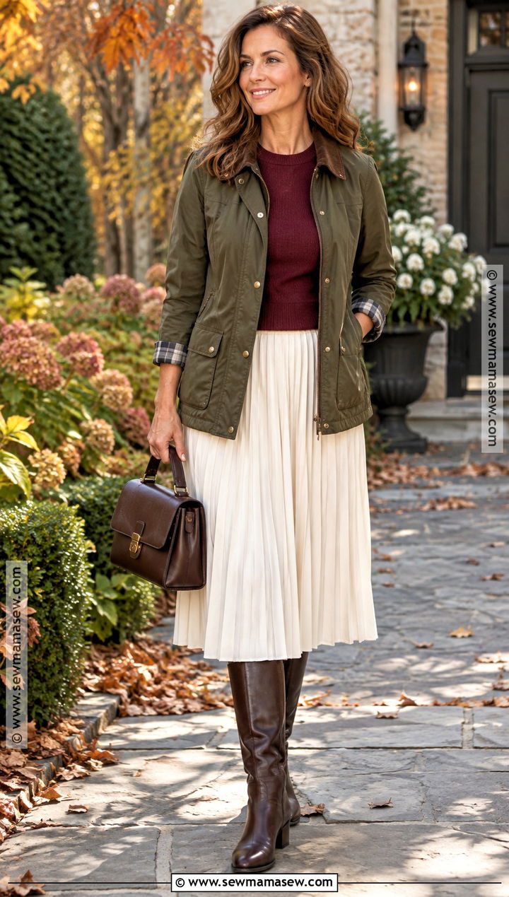 Fall Barn Jacket And Pleated Skirt Outfit - 15 clothes for fall season
