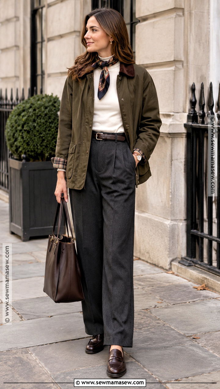 Fall Barn Jacket And Tailored Trousers Outfit - 20 Chic Fall Style Ideas