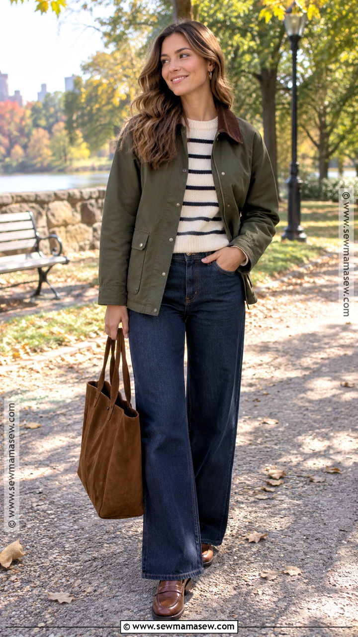 Fall Barn Jacket And Wide Leg Jeans Outfit - 20 cool girl outfits fall