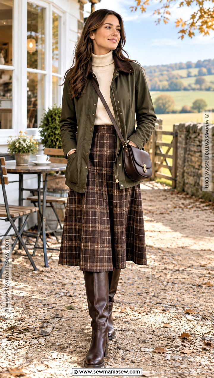 Fall Barn Jacket Outfit With A Plaid Skirt - 15 womens fall outfit ideas
