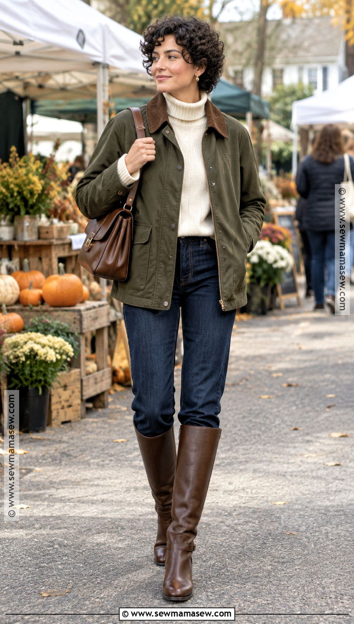 Fall Barn Jacket Outfit With Jeans And Riding Boots - 20 fall outfits short hair