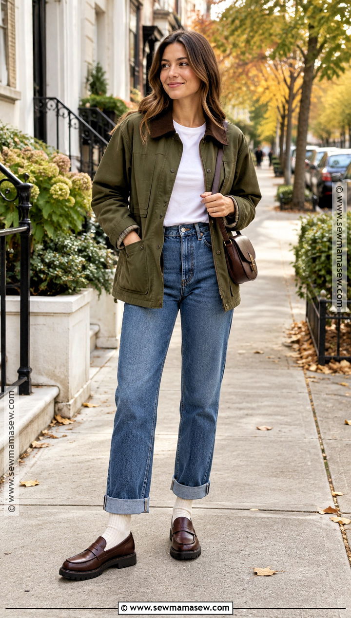 Fall Barn Jacket With Cuffed Jeans And Loafers - 15 fall fashion style ideas
