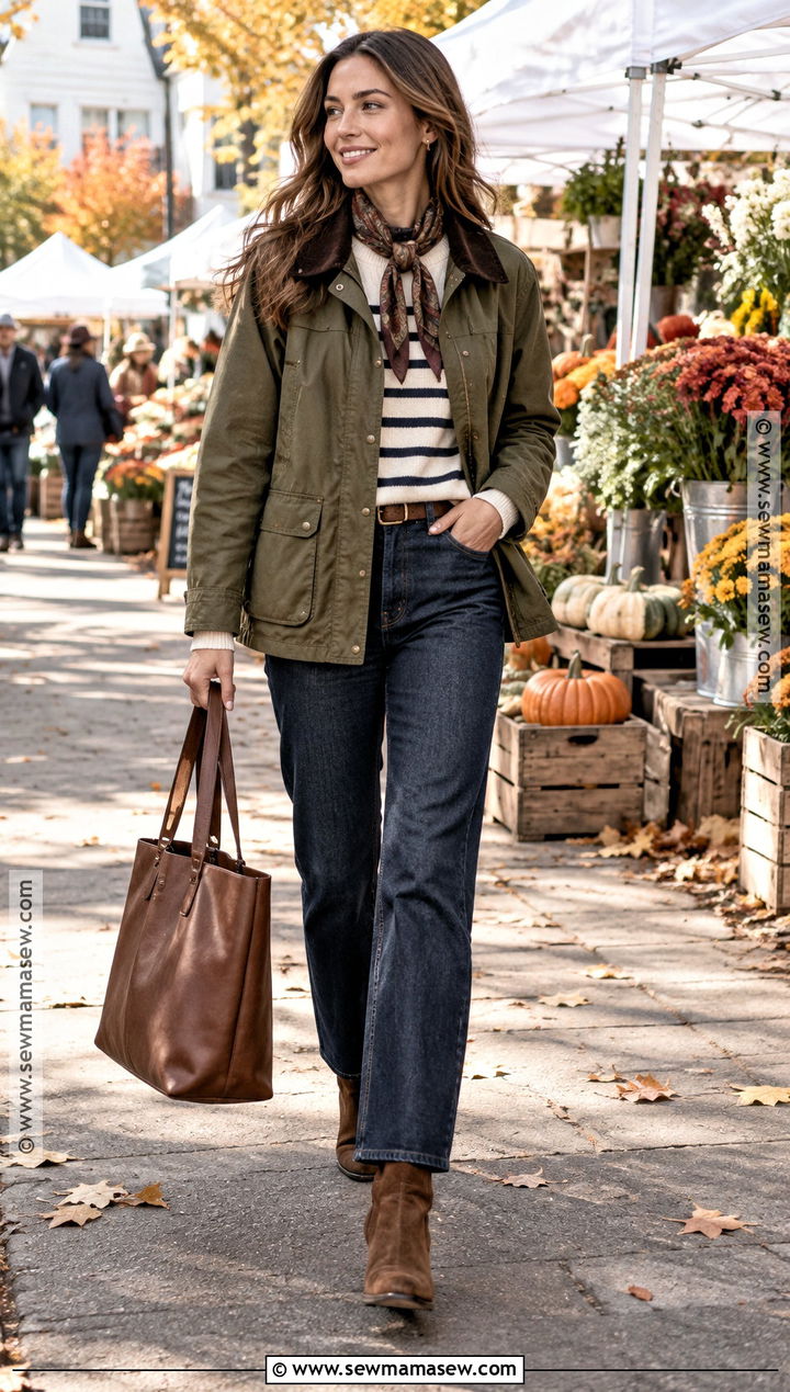 Fall Barn Jacket With Dark Wash Jeans - 20 Fall Attire Ideas for Women
