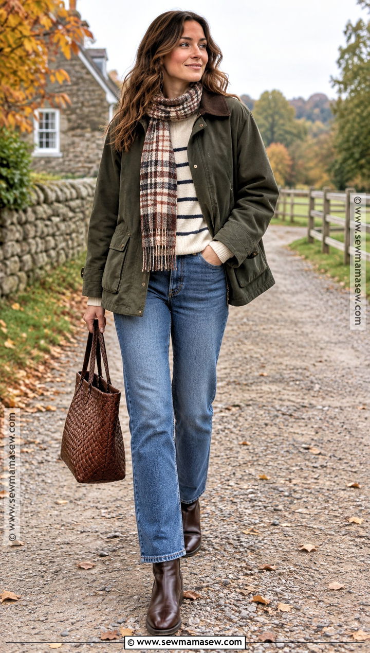 Fall Barn Jacket and Straight Leg Jeans Outfit - 20 fall lookbook ideas