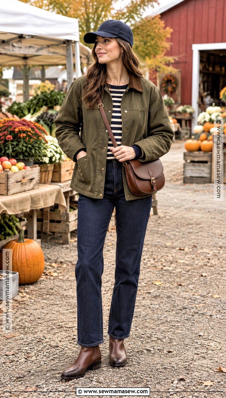 Fall Barn Jacket and Striped Shirt Outfit - 20 fall layers