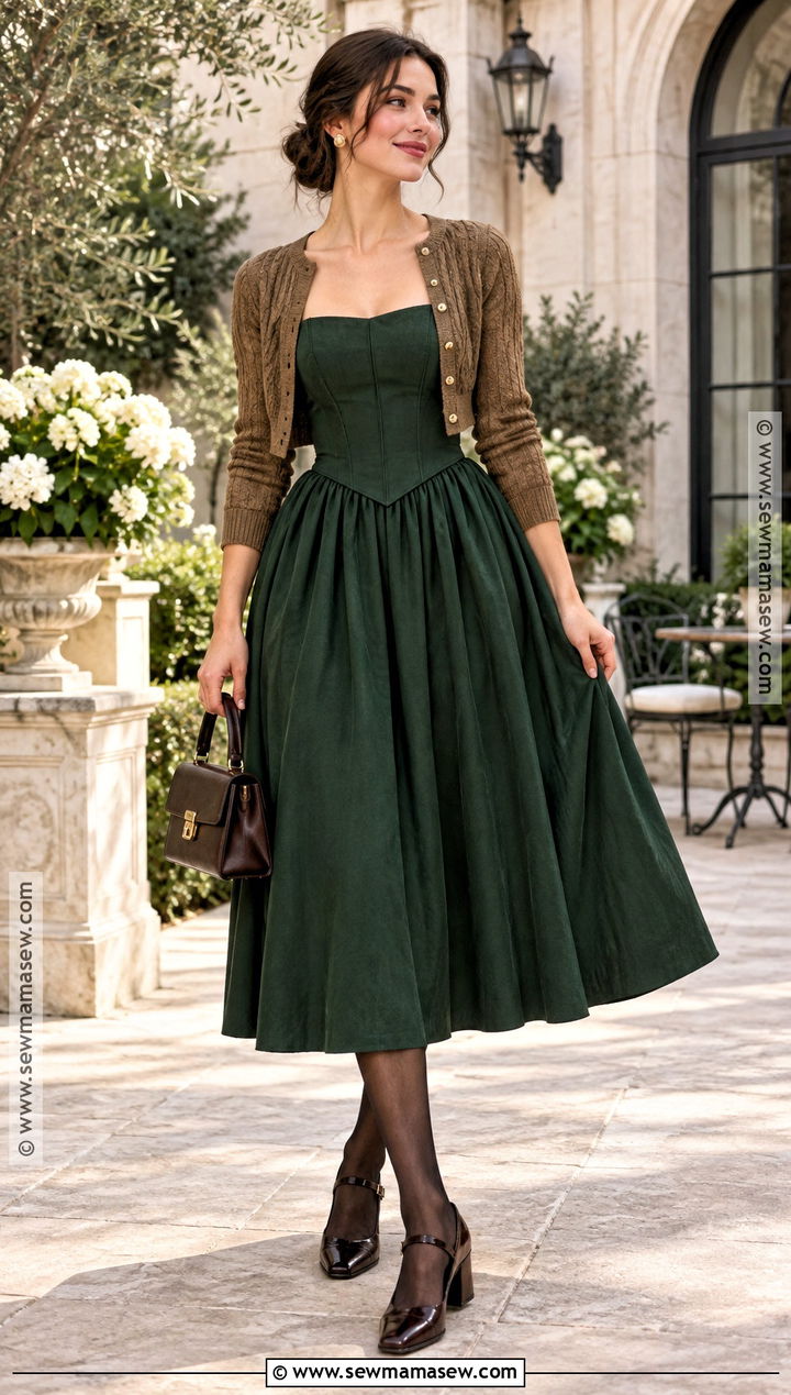 Fall Basque Waist Dress With Mary Jane Shoes - 20 dresses for fall