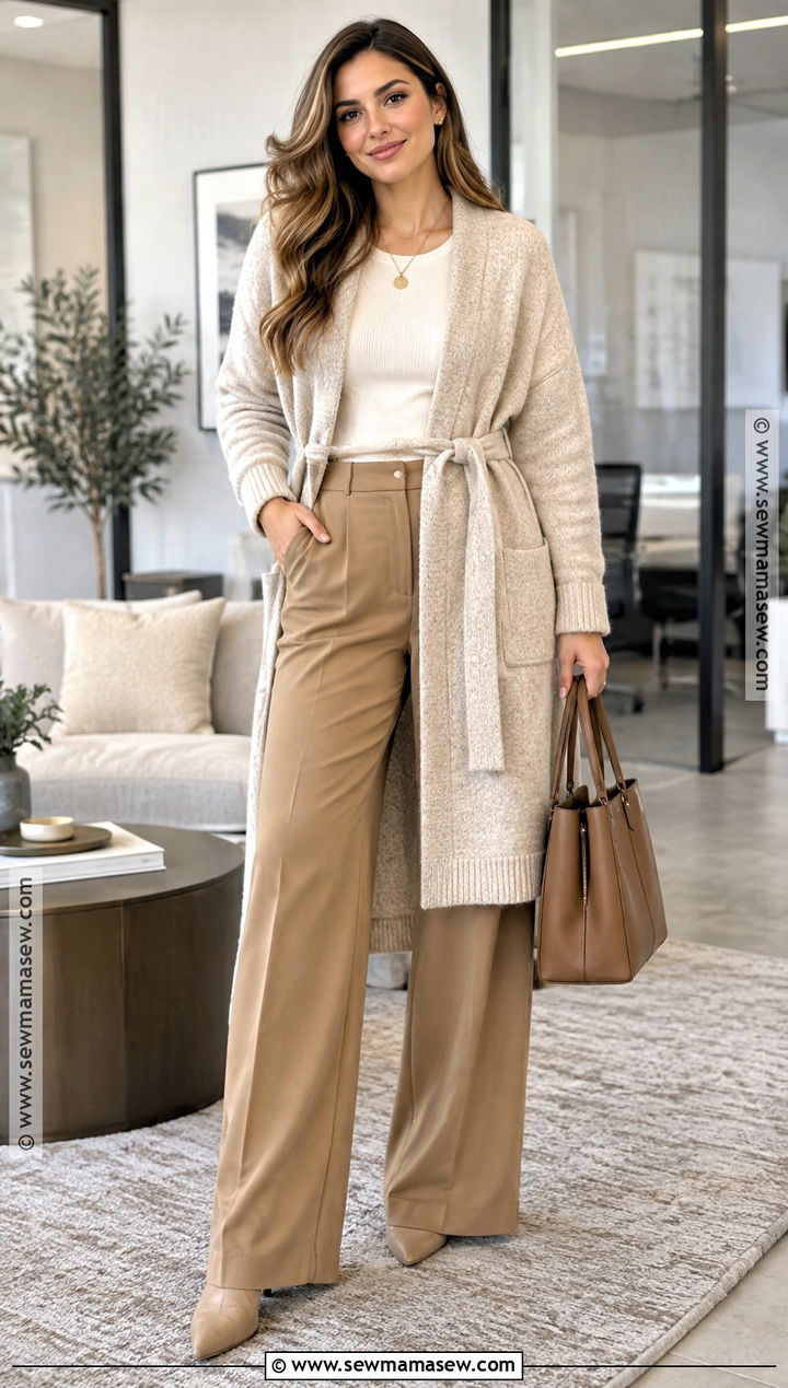Fall Belted Cardigan And Wide Leg Pants Outfit - 30 Fall Fashion 2026 Ideas for Women