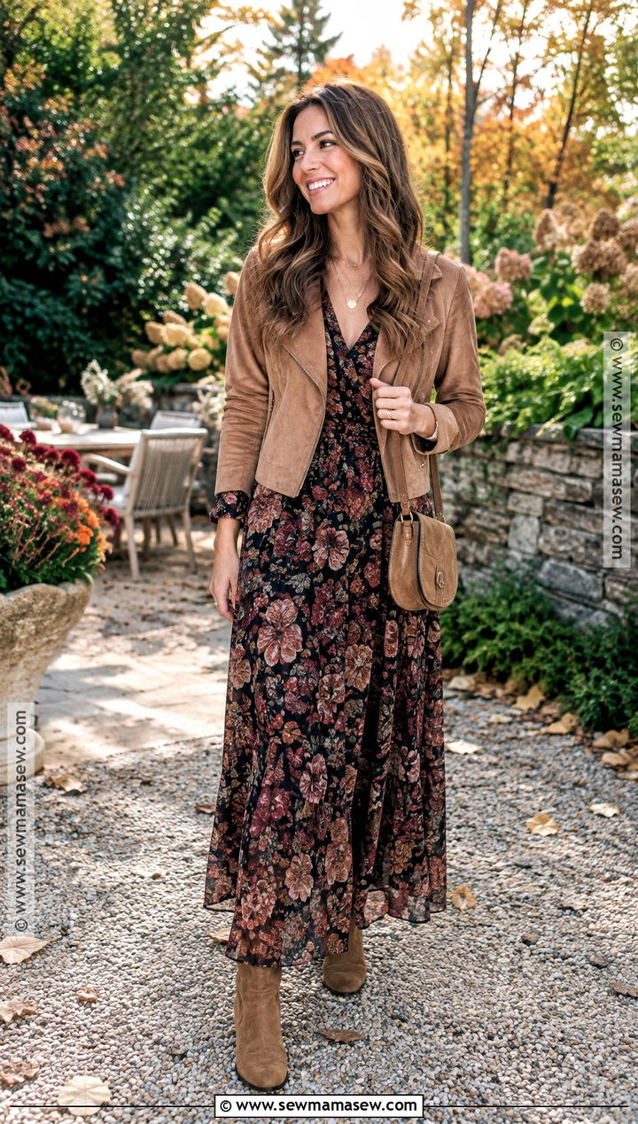 Fall Birthday Floral Maxi Dress And Suede Boots - 15 Bday Outfit Ideas Fall