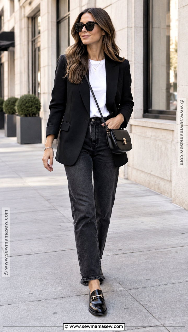 Fall Black Blazer and White T Shirt Outfit - 15 Fall Minimal Style Ideas