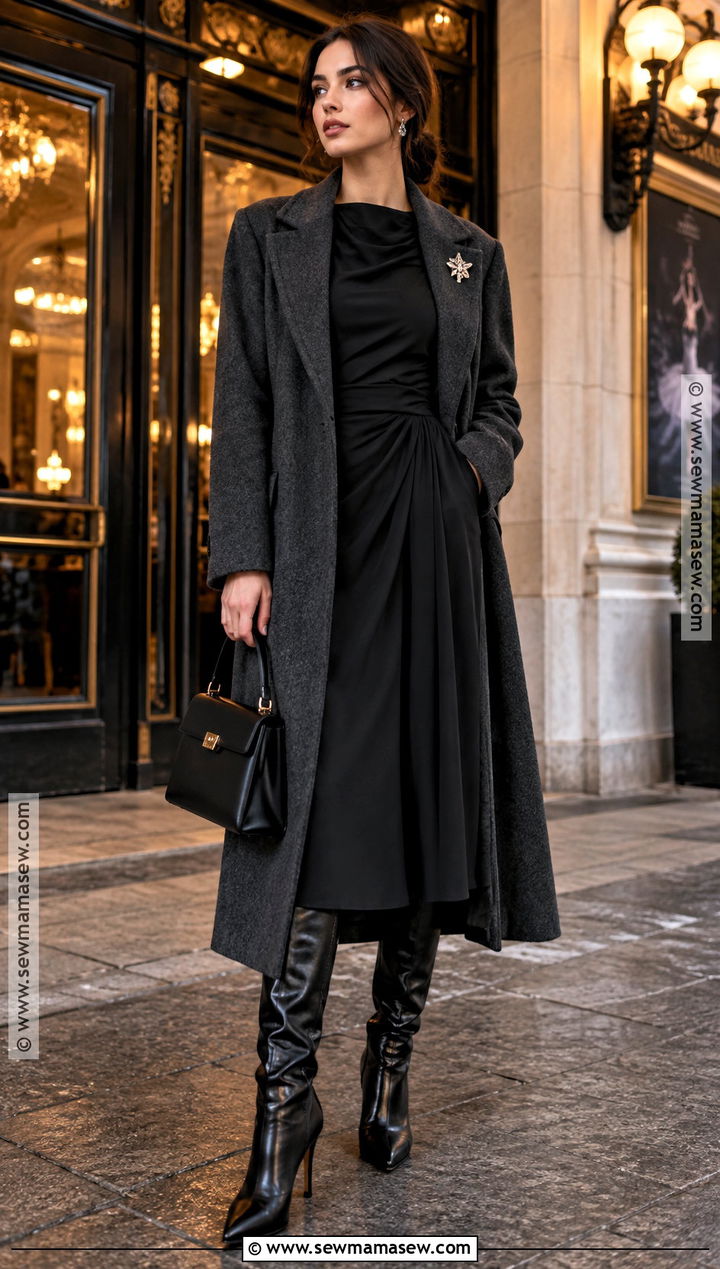 Fall Black Dress Outfit With Tailored Coat - 20 fall aesthetic fashion ideas