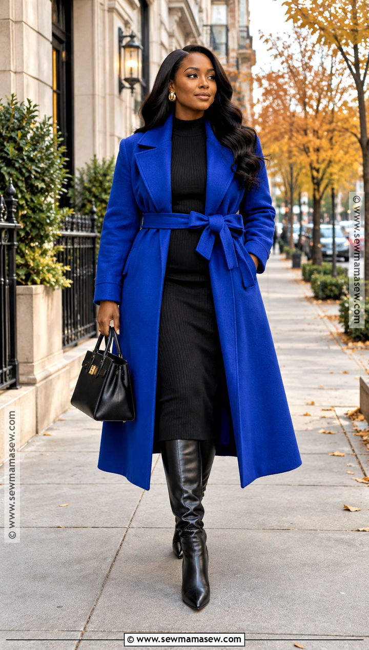 Fall Black Dress With Statement Coat - 15 Fall Going Out Outfit Ideas for Black Women